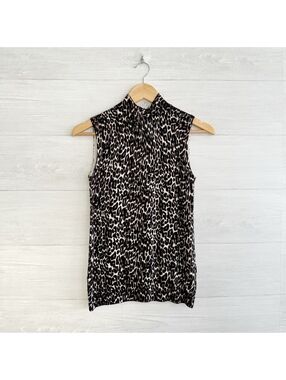 NWT Cable & Gauge Womens M Leopard Print Mock Neck Sleeveless Sweater Top